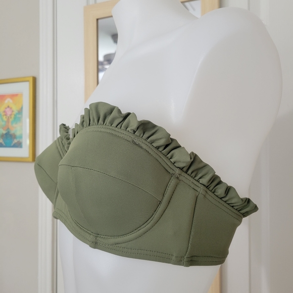 MICHAEL Michael Kors Bikini Top Olive Green Ruffle Small NWOT - Picture 10 of 15